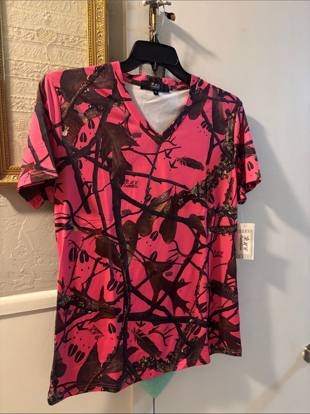 Realtree Pink Camouflage V-Neck Short Sleeve Tee